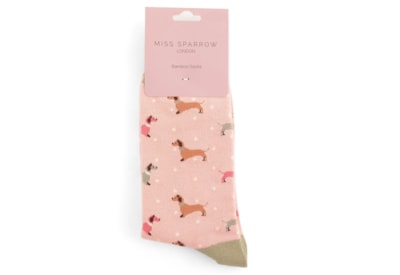 Miss Sparrow Sausage Dog & Spots Socks Dusky Pink (SKS429DUSKYPINK)