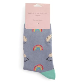 Miss Sparrow Hedgehog & Rainbow Socks Denim (SKS432DENIM)