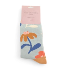 Miss Sparrow Retro Floral Socks Duck Egg (SKS434DUCKEGG)
