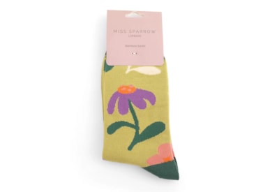 Miss Sparrow Retro Floral Socks Lime (SKS434LIME)