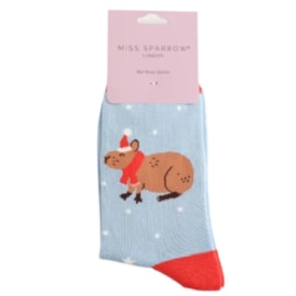 Miss Sparrow Bamboo Socks Christmas Capybara Powder Blue Miss Sparrow Bamboo Socks Christmas Capybara Powder Blue