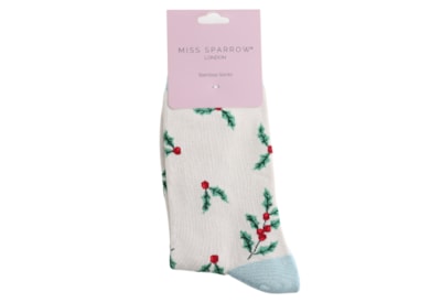 Miss Sparrow Bamboo Socks Holly Sprigs Silver Miss Sparrow Bamboo Socks Holly Sprigs Silver