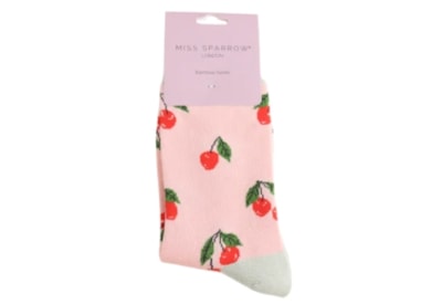 Miss Sparrow Cherries Socks Pale Pink