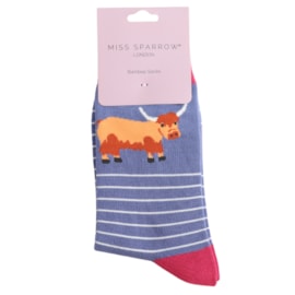 Miss Sparrow Highland Cow & Stripes Socks Denim Miss Sparrow Highland Cow & Stripes Socks Denim