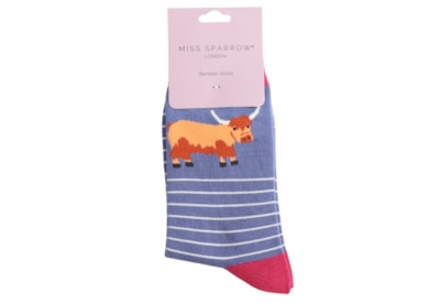 Miss Sparrow Highland Cow & Stripes Socks Denim Miss Sparrow Highland Cow & Stripes Socks Denim