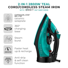 Tower Cordless Steam Iron Teal Tower Cordless Steam Iron Teal