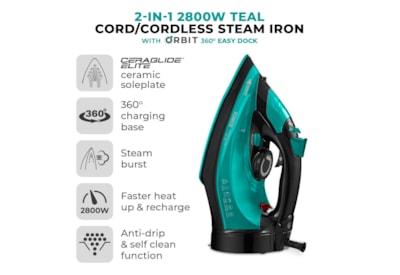 Tower Cordless Steam Iron Teal Tower Cordless Steam Iron Teal