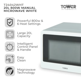 Tower 20l 800w Manual Microwave White 20l (T24042WHT)