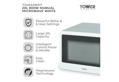 Tower 20l 800w Manual Microwave White 20l (T24042WHT)