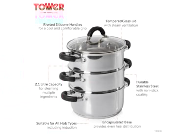 Tower Essentials 3 Tier Steamer Stainless Steel 18cm Tower Essentials 3 Tier Steamer Stainless Steel 18cm