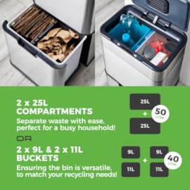 Tower Ozone Recycling Sensor Bin S/steel 50l Tower Ozone Recycling Sensor Bin S/steel 50l