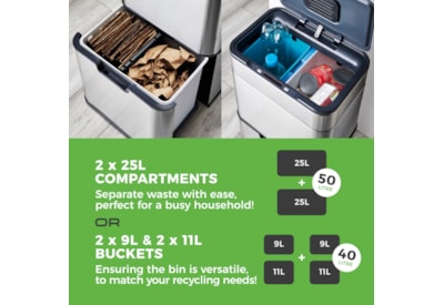 Tower Ozone Recycling Sensor Bin S/steel 50l Tower Ozone Recycling Sensor Bin S/steel 50l