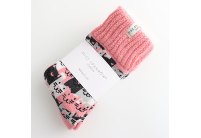 Miss Sparrow Winter Socks Happy Cats Dusky Pink Miss Sparrow Winter Socks Happy Cats Dusky Pink