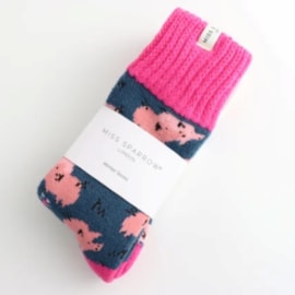 Miss Sparrow Winter Socks Pretty Pigs Navy