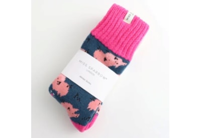 Miss Sparrow Winter Socks Pretty Pigs Navy