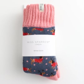 Miss Sparrow Winter Socks Xmas Sausage Dogs Denim Miss Sparrow Winter Socks Xmas Sausage Dogs Denim