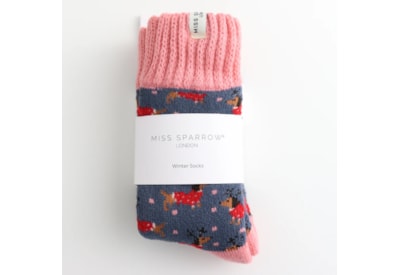 Miss Sparrow Winter Socks Xmas Sausage Dogs Denim Miss Sparrow Winter Socks Xmas Sausage Dogs Denim