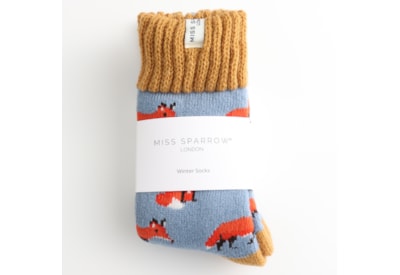 Miss Sparrow Winter Socks Foxes Powder Blue