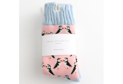 Miss Sparrow Winter Socks Kissing Puffins Dusky Pink Miss Sparrow Winter Socks Kissing Puffins Dusky Pink