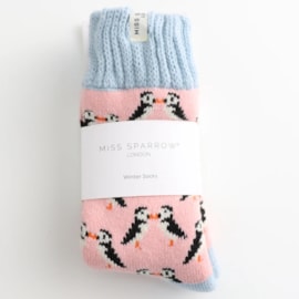 Miss Sparrow Winter Socks Kissing Puffins Dusky Pink