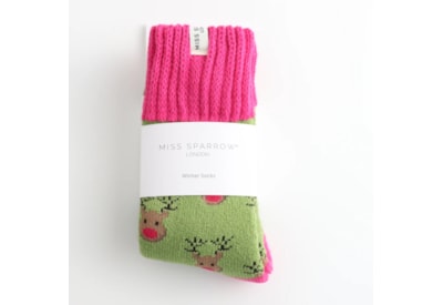 Miss Sparrow Winter Socks Reindeer Green Miss Sparrow Winter Socks Reindeer Green