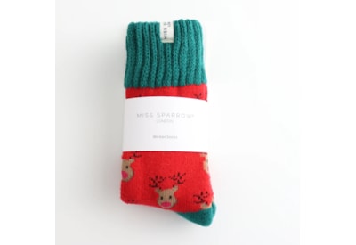 Miss Sparrow Winter Socks Reindeer Red