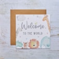 Baby Welcome To The World Card White With Zoo Animals