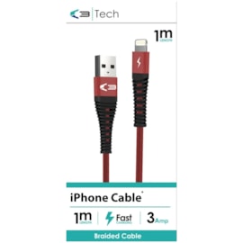 C3 Usb - iphone Lightening Braided Cable Red 1m