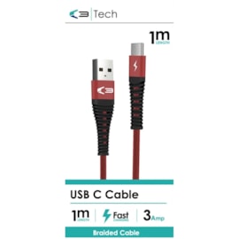 C3 Braided Usb - Type C Cable Red 1m