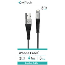 C3 Braided Usb - iphone Lightening Cable Black 3m