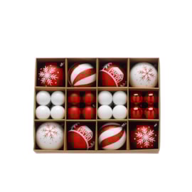 Festive Assorted Size Bauble Pack Red/white 40s Festive Assorted Size Bauble Pack Red/white 40s