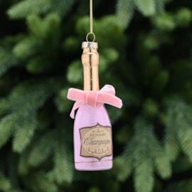 Festive Pink/gold Glass Champagne Bottle Hanging Decoration 12cm Festive Pink/gold Glass Champagne Bottle Hanging Decoration 12cm