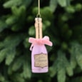 Festive Pink/gold Glass Champagne Bottle Hanging Decoration 12cm