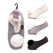 Ladies Chenille Footies w Pom Pom Asst (SK1132)