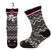 Ladies Cable Lounge Socks w 3d Cat Asst (SK1135)