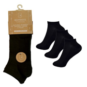 Ladies 3 Pack Bamboo Black Trainer Socks (SK824)
