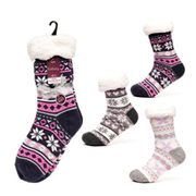 Ladies Fairisle Lounge Gripper Socks Asst (SK943A)