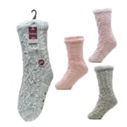 Ladies Twist Yarn Cable Lounge Gripper Socks Asst (SK945)