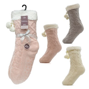 Ladies Chenille Cable Lounge Gripper Socks Asst (SK947)