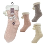 Ladies Chenille Cable Lounge Gripper Socks Asst (SK947)