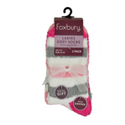Ladies 2 Pack Stripe Cosy Socks (SK973A)