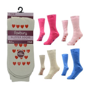 Ladies Brushed Slipper Socks with Gripper Asst (SK981)