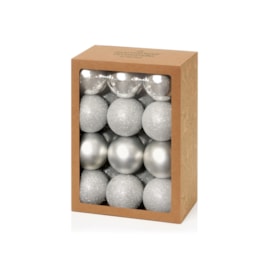 24 Multi Finish Baubles Silver 60mm 24 Multi Finish Baubles Silver 60mm