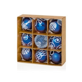 9 Decorated Baubles Midnight Blue 60mm 9 Decorated Baubles Midnight Blue 60mm