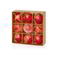 9 Decorated Baubles Red 60mm