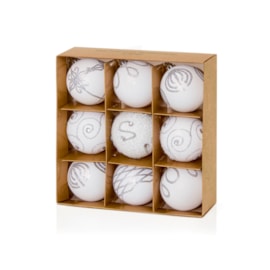 9 Decorated Baubles White 60mm 9 Decorated Baubles White 60mm