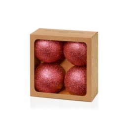 4pc Shatterproof Glitter Baubles Red 100mm 4pc Shatterproof Glitter Baubles Red 100mm