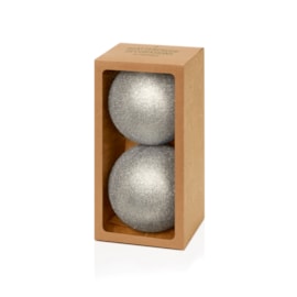 2pc Shatterproof Glitter Baubles Silver 150mm 2pc Shatterproof Glitter Baubles Silver 150mm