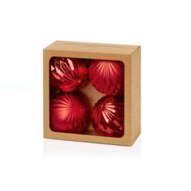 4pc Geo Design Baubles Boxed Red 80cm 4pc Geo Design Baubles Boxed Red 80cm