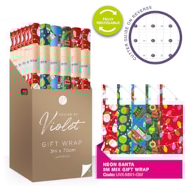 Neon Santa Mixed Gift Wrap 3m Neon Santa Mixed Gift Wrap 3m